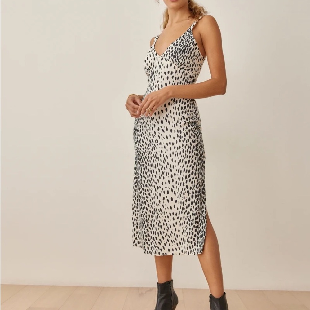 Reformation Elegant Black and White Spotted Dress